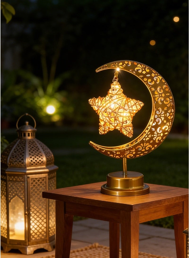 يواوليتي مصباح رمضان، أضواء زينة رمضان، زينة طاولة رمضان ذهبية على شكل قمر ونجمة، أضواء رمضان للمهرجانات، زينة المنزل (أبيض دافئ) - Image 3
